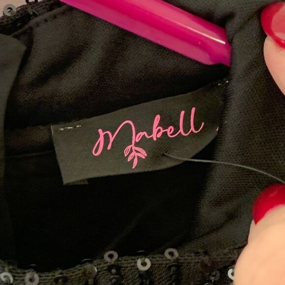 Mabell Black Sequin Mock Neck Long Sleeve Dress Size L - Picture 3 of 4